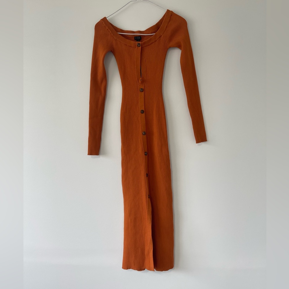 Ribbed luxury dress, burnt orange, fits XS to M (Stretchy Material)